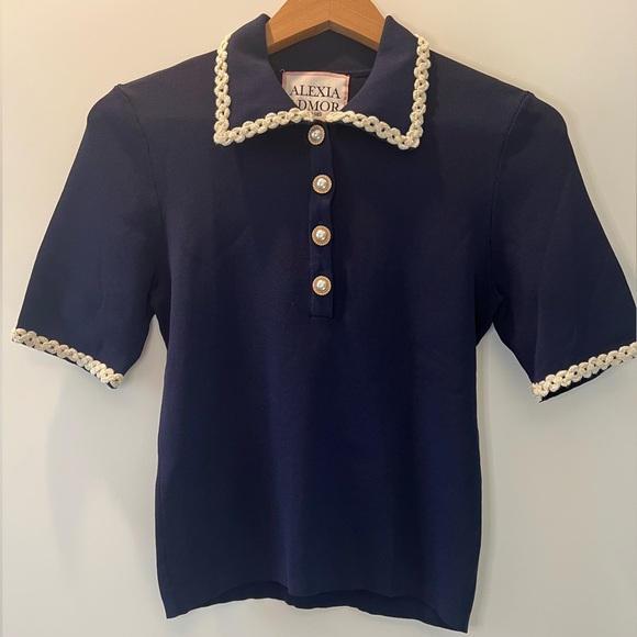 Alexia Admor Collared Knit Short Sleeve Top - S - Picture 2 of 2